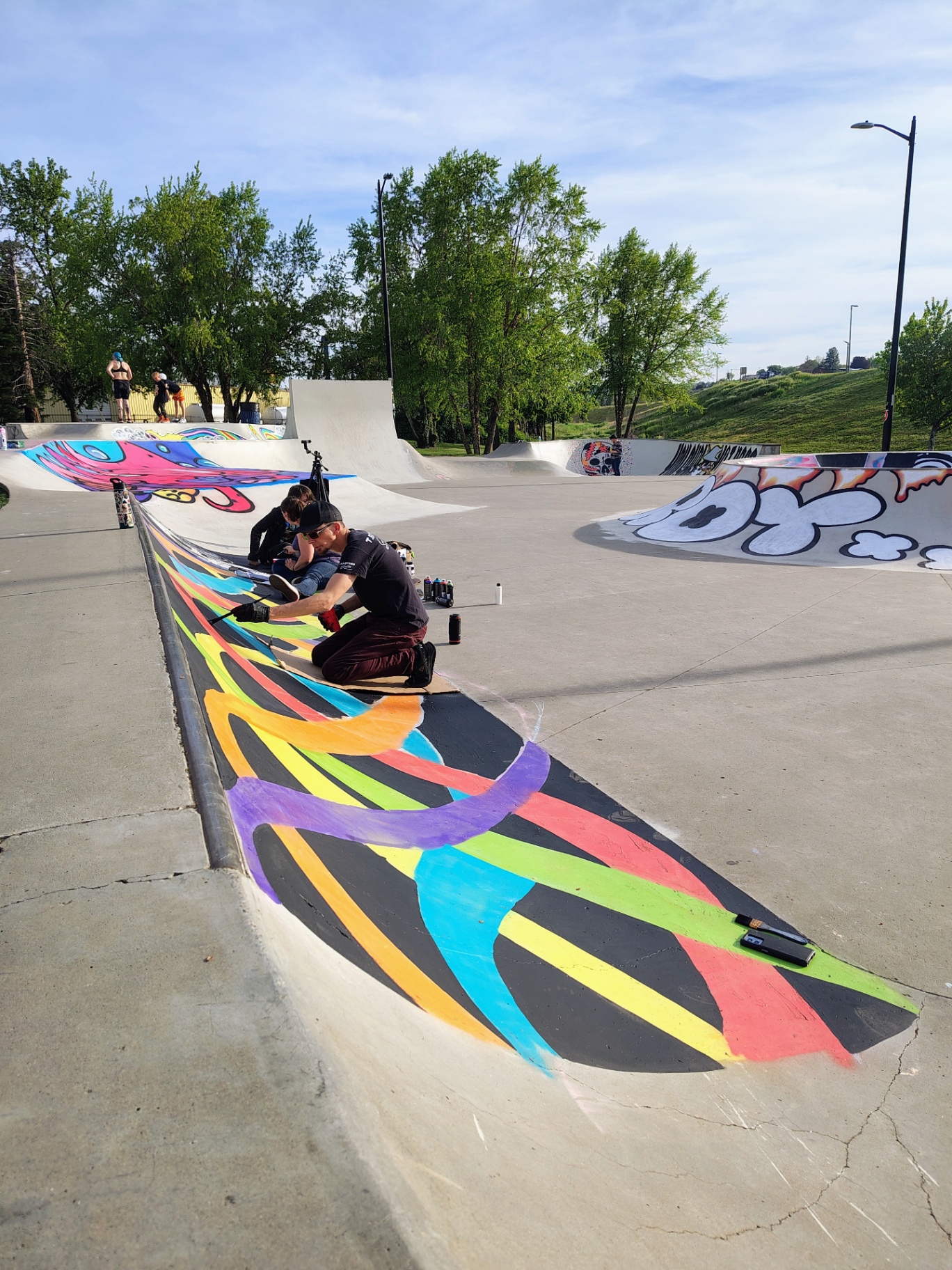 In progress on a skatepark mural in spray paint